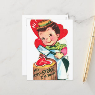 retro vintage Valentine butcher Holiday Postcard