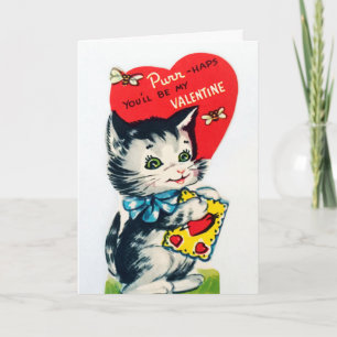 Retro Vintage Valentine cat add message card
