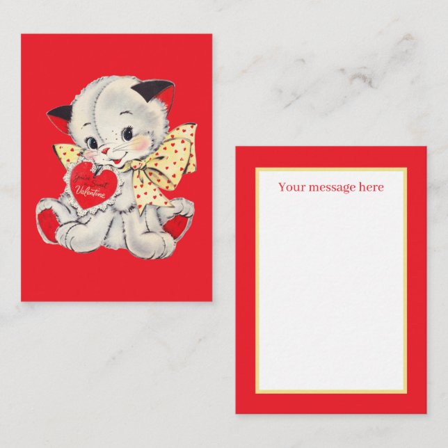 retro vintage Valentine cat add message Card (Front/Back)