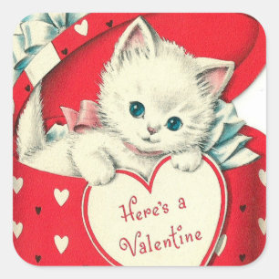 Retro Vintage Valentine cat Holiday sticker