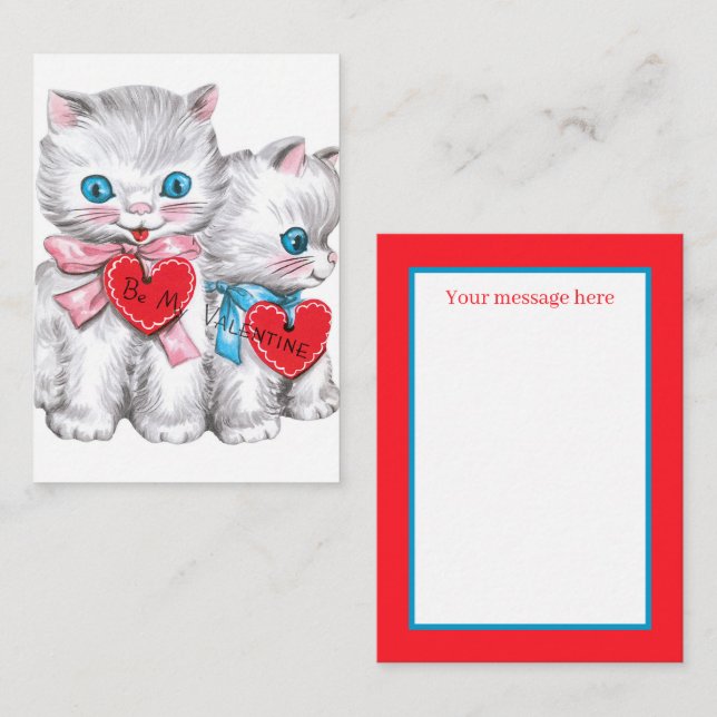 retro vintage Valentine cats add message Card (Front/Back)