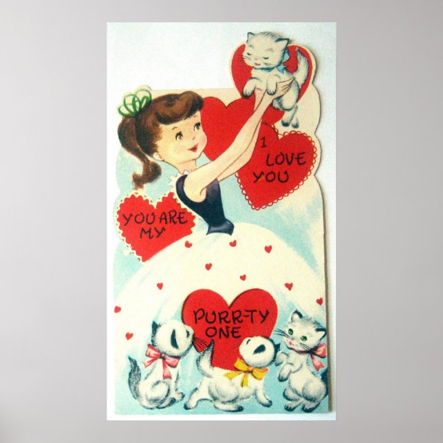 Retro vintage Valentine cats Holiday poster (Front)