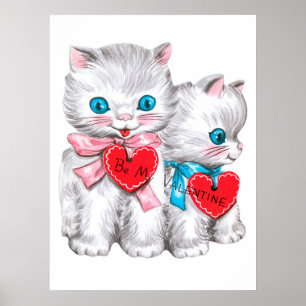 Retro vintage Valentine cats Holiday poster