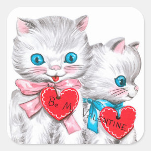 Retro Vintage Valentine cats Holiday sticker