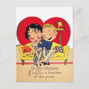 retro vintage Valentine couple Holiday Postcard