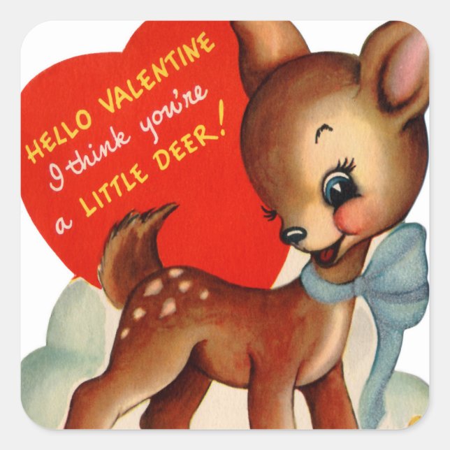 Retro Vintage Valentine Deer Holiday sticker (Front)