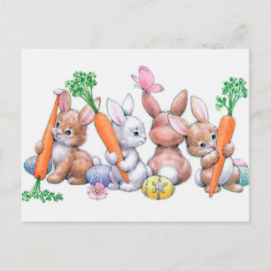 Retro vintage Valentine Easter bunnies Holiday Postcard