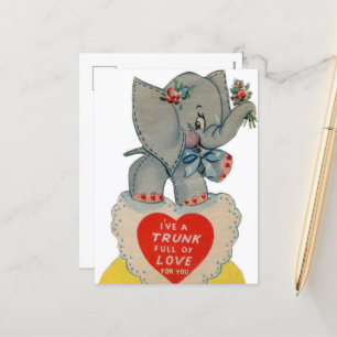 retro vintage Valentine elephant Holiday Postcard