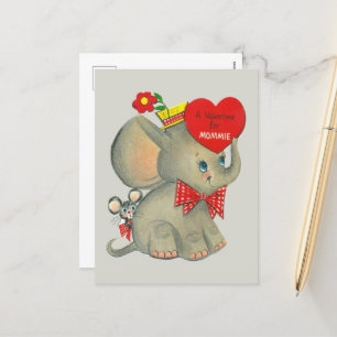 retro vintage Valentine elephant Mummy Holiday Postcard