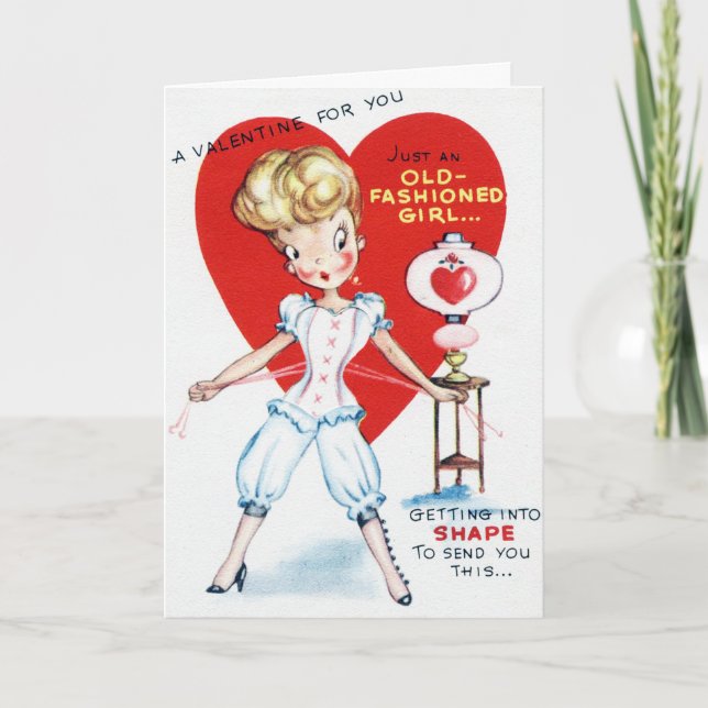Retro Vintage Valentine girl card (Front)