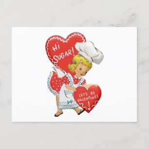 Retro Vintage Valentine Girl Hi Sugar Postcard