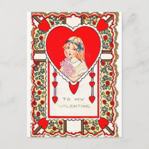 Retro Vintage Valentine girl Holiday postcard