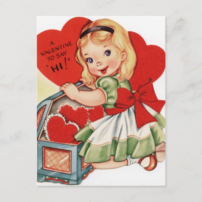 Retro Vintage Valentine girl Holiday postcard (Front)