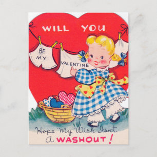 Retro Vintage Valentine girl Holiday postcard