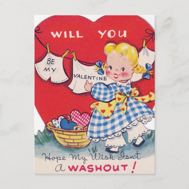 Retro Vintage Valentine girl Holiday postcard (Front)