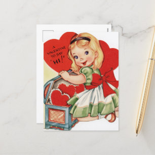 retro vintage Valentine girl Holiday Postcard