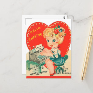 retro vintage Valentine girl  Postcard