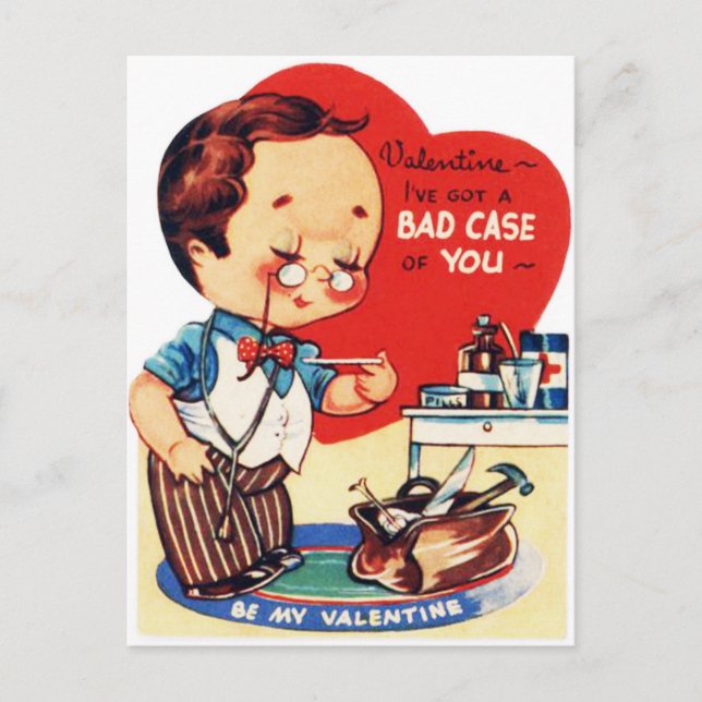 Retro Vintage Valentine Holiday doctor postcard (Front)