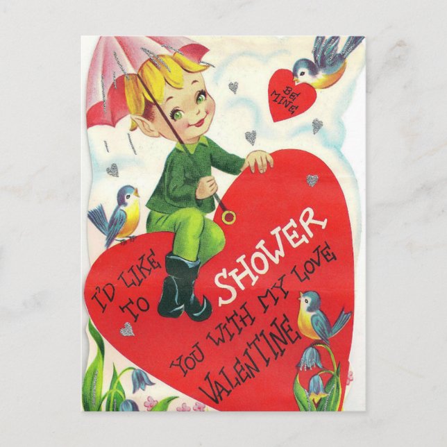 Retro Vintage Valentine Holiday Shower postcard (Front)