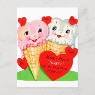 retro vintage Valentine ice cream Postcard