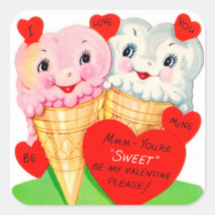 Retro Vintage Valentine ice cream sticker