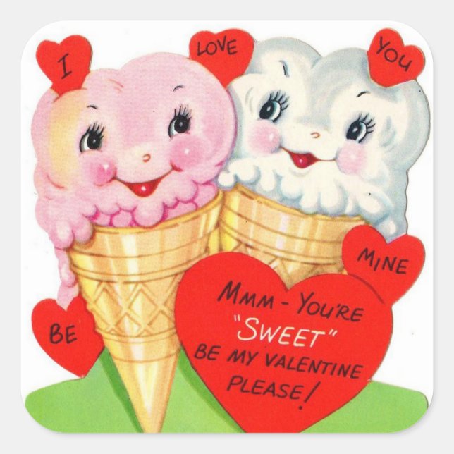 Retro Vintage Valentine ice cream sticker (Front)