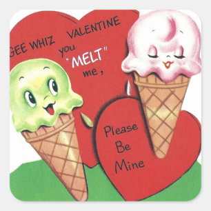 Retro Vintage Valentine ice cream sticker