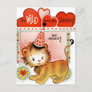 Retro Vintage Valentine lion postcard