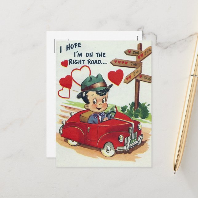 retro vintage Valentine man Holiday Postcard (Front/Back In Situ)