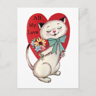 Retro Vintage Valentine My Love Cat Design Holiday Postcard