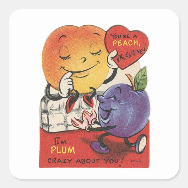Retro vintage Valentine peach plum Square Sticker (Front)