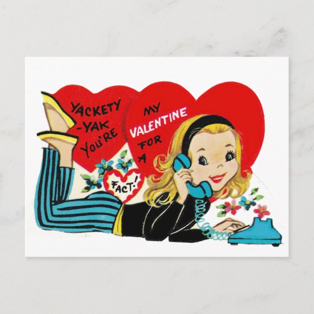 Retro Vintage Valentine Phone Girl Card (Front)