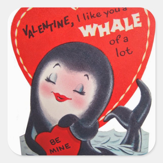 Retro Vintage Valentine whale Holiday sticker (Front)
