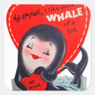 Retro Vintage Valentine whale Holiday sticker