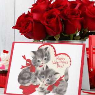 Retro Vintage Valentine's Day Kittens Custom Holiday Card