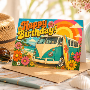 Retro Vintage Van & Surf Summer Birthday Card