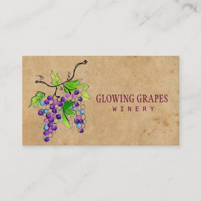 Retro Vintage Vineyard Harvest Grapes Winery Business Card (Front)