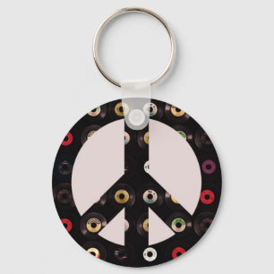 Retro Vintage Vinyl Record Peace Sign Key Ring