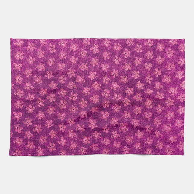 Retro Vintage Violets Magenta Pink  Kitchen Towels (Horizontal)
