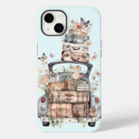 Retro vintage watercolor car suitcases road trip
