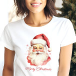Retro Vintage Watercolor Santa Face Christmas Tri-Blend Shirt<br><div class="desc">Get into the holiday spirit with this retro vintage Santa face Christmas tri-blend shirt. Featuring a charming watercolor Santa Claus design and a festive "Merry Christmas" greeting, this shirt brings nostalgic cheer to your holiday wardrobe. The greeting can be personalised, making it an excellent gift for friends or family. Crafted...</div>