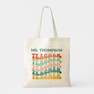 Retro Vintage Wave Text Repeating Teacher Gift Tote Bag