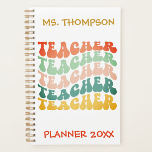Retro Vintage Wave Typography Teacher Name Custom Planner