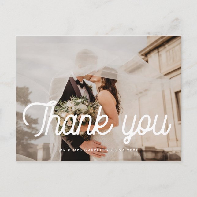 Retro vintage wedding photo thank you postcard (Front)