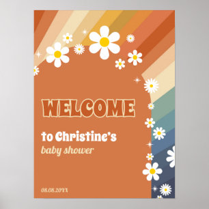 Retro Vintage Welcome Rainbow Daisy Poster