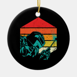 Retro Vintage Welding Helmet Silhouette Welder Gif Ceramic Tree Decoration