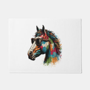 Retro Vintage Western Colourful Horse Doormat