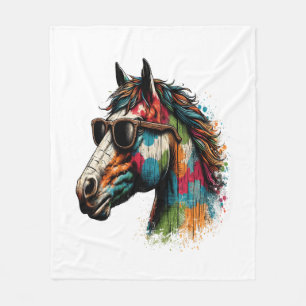 Retro Vintage Western Colourful Horse Fleece Blanket