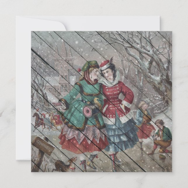 Retro | Vintage Winter Happy Village Scenery Holiday Card (Front)