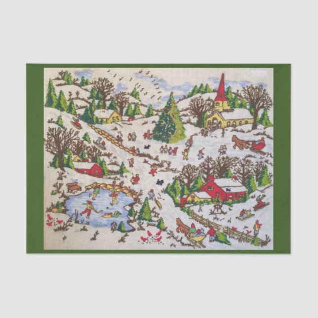 Retro Vintage Winter Holiday Scene Tissue Paper (Front)
